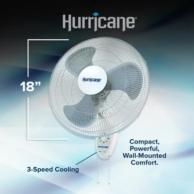 Hurricane Supreme 18 Inch 90 Degree Oscillating Indoor Wall Mounted 3 Speed Fan With Adjustable Tilt And Pull Chain Control, White (2 Pack) 4 Hurricane Supreme 18 Inch 90 Degree Oscillating Indoor Wall Mounted 3 Speed Fan With Adjustable Tilt And Pull Chain Control, White (2 Pack) - Image 2