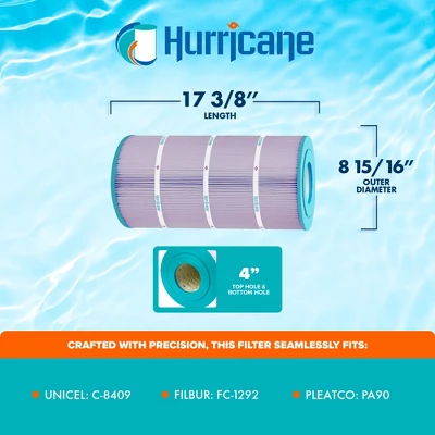Hurricane Filters 3 Pack HF8409-01P Platinum Purple Pool Filter Cartridge Replacement For PA90, Unicel C-8409, Filbur FC-1292 4 Hurricane Filters 3 Pack HF8409-01P Platinum Purple Pool Filter Cartridge Replacement For PA90, Unicel C-8409, Filbur FC-1292 - Image 2