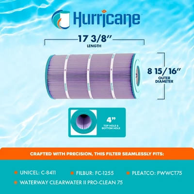 Hurricane Filters HF8411-01P Platinum Purple Pool Cartridge For Pleatco PWWCT75, Unicel C-8411, Filbur FC-1255, Waterway Clearwater II Pro-Clean 75 4 Hurricane Filters HF8411-01P Platinum Purple Pool Cartridge For Pleatco PWWCT75, Unicel C-8411, Filbur FC-1255, Waterway Clearwater II Pro-Clean 75 - Image 2