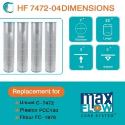 Hurricane 4 Pack HF7472-04 Advanced Pool Filter Cartridge Replacement For PCC130, Unicel C-7472, Filbur FC-1978 Pentair Clean & Clear Plus 520