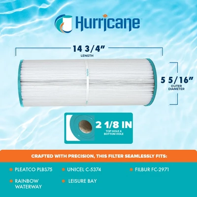 Hurricane 2 Pack HF5374-01 Advanced Spa Filter Cartridge For PLBS75 Unicel C-5374, Filbur FC-2971, Rainbow, Waterway, Leisure Bay, S2/G2 Spa 75 3 Hurricane 2 Pack HF5374-01 Advanced Spa Filter Cartridge For PLBS75 Unicel C-5374, Filbur FC-2971, Rainbow, Waterway, Leisure Bay, S2/G2 Spa 75