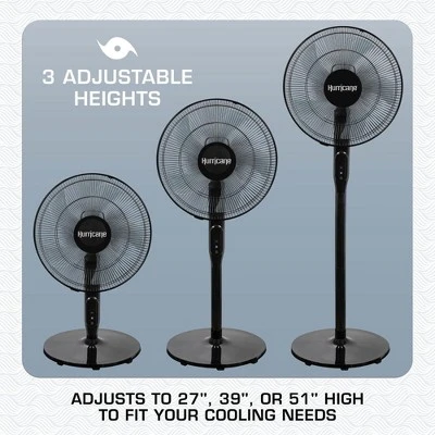 Hurricane Oscillating Pedestal Stand Fan, 12-Speed Cooling Unit, 16", Black - With Remote Control, Adjustable Tilt & Height, For Home, Bedroom, Office 4 Hurricane Oscillating Pedestal Stand Fan, 12-Speed Cooling Unit, 16", Black - With Remote Control, Adjustable Tilt & Height, For Home, Bedroom, Office - Image 2