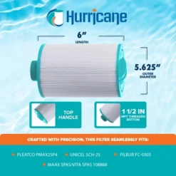 Hurricane Filters HF5H25-01 Advanced Spa Filter Cartridge - Replacement For Pleatco PMAX25P4 , Unicel 5CH-25, Filbur FC-0305, MAAX/Vita Spas 108868P