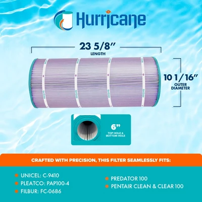 Hurricane 2 Pack HF9410-01P Platinum Purple Pool Filter Cartridge For PAP100-4, Unicel C-9410, Filbur FC-0686, Predator 100, Pentair Clean & Clear 100 4 Hurricane 2 Pack HF9410-01P Platinum Purple Pool Filter Cartridge For PAP100-4, Unicel C-9410, Filbur FC-0686, Predator 100, Pentair Clean & Clear 100 - Image 2