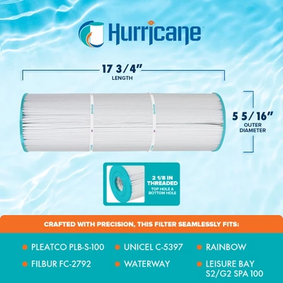Hurricane Replacement Spa Filter Cartridge For PLB-S-100, Unicel C-5397, Filbur FC-2792, Rainbow, Waterway, And Leisure Bay S2/G2 Spa 100, 4 Pack 4 Hurricane Replacement Spa Filter Cartridge For PLB-S-100, Unicel C-5397, Filbur FC-2792, Rainbow, Waterway, And Leisure Bay S2/G2 Spa 100, 4 Pack - Image 2