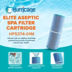 Hurricane HF5374-01M Elite Aseptic Spa Filter Cartridge For PLBS75 Unicel C-5374, Filbur FC-2971, Rainbow, Waterway, Leisure Bay, S2/G2 Spa 75
