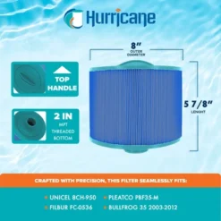 Hurricane 4 Pack Elite Aseptic Cartridge Filter For Unicel: 8CH-950, PBF35-M, Filbur: FC-0536, Bullfrog 35 2003-2012