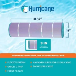 Hurricane 4 Pack HF7487-04P Platinum Purple Spa Filter Cartridge For PA100N, Unicel C-7487, Filbur FC-1270, Super-Star-Clear C4000, SwimClear C4020