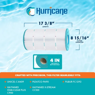Hurricane Replacement Spa Filter Cartridge For Unicel C-8409, PA90, Filbur FC-1292, Hayward Star-Clear Plus C900, And Hayward X-Stream CC100 5 Hurricane Replacement Spa Filter Cartridge For Unicel C-8409, PA90, Filbur FC-1292, Hayward Star-Clear Plus C900, And Hayward X-Stream CC100 - Image 3