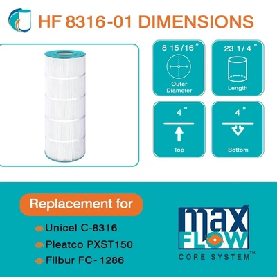Hurricane 2 Pack HF8316-01 Advanced Pool Filter Cartridge Replacement For PXST150, Unicel C-8316, Filbur FC-1286, Hayward X-Stream CC1500 3 Hurricane 2 Pack HF8316-01 Advanced Pool Filter Cartridge Replacement For PXST150, Unicel C-8316, Filbur FC-1286, Hayward X-Stream CC1500