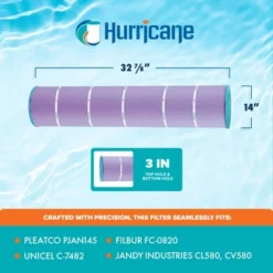 Hurricane 4 Pack HF7482-04P Platinum Purple Spa Filter Cartridge Replacement For PJAN145, Unicel C-7482, Filbur FC-0820, Jandy Industries CL580