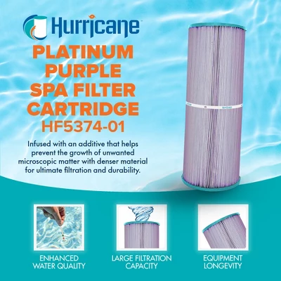 Hurricane 2 Pack HF5374-01P Platinum Purple Spa Filter Cartridge For PLBS75 Unicel C-5374, Filbur FC-2971, Rainbow, Waterway, Leisure Bay 3 Hurricane 2 Pack HF5374-01P Platinum Purple Spa Filter Cartridge For PLBS75 Unicel C-5374, Filbur FC-2971, Rainbow, Waterway, Leisure Bay