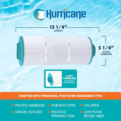 Hurricane 2 Pack HF5H502-01 Spa Filter Cartridge For PPM50SC-F2M, Unicel 5CH-502, Filbur FC-0195, Pacific Marquis Spas, Cal Spas, Low Flow Recirc 48SF 4 Hurricane 2 Pack HF5H502-01 Spa Filter Cartridge For PPM50SC-F2M, Unicel 5CH-502, Filbur FC-0195, Pacific Marquis Spas, Cal Spas, Low Flow Recirc 48SF - Image 2