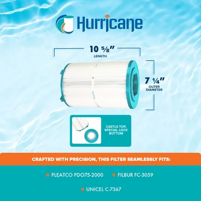 Hurricane Replacement Spa Filter Cartridge For Unicel C-7367, PDO75-2000, Filbur FC-3059 - Best Value USA Spa Filters, White 4 Hurricane Replacement Spa Filter Cartridge For Unicel C-7367, PDO75-2000, Filbur FC-3059 - Best Value USA Spa Filters, White - Image 2