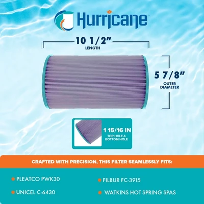 Hurricane 3 Pack HF6430-01P Platinum Purple Spa Filter Cartridge Replacement For PWK30, Unicel C-6430, Filbur FC-3915, Watkins Hot Spring Spas 4 Hurricane 3 Pack HF6430-01P Platinum Purple Spa Filter Cartridge Replacement For PWK30, Unicel C-6430, Filbur FC-3915, Watkins Hot Spring Spas - Image 2