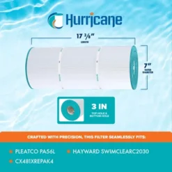 Hurricane 4 Pack HF56SV-04 Advanced Pool And Spa Filter Cartridge Replacement For PA56L, Hayward SwimClearC2030, CX481XREPAK4