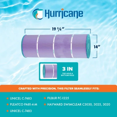 Hurricane 4 Pack HF7483-04P Platinum Purple Pool Filter Cartridge Replacement For PA81-4-M, Unicel C-7483, Filbur FC-1225, Hayward SwimClear C3030 3 Hurricane 4 Pack HF7483-04P Platinum Purple Pool Filter Cartridge Replacement For PA81-4-M, Unicel C-7483, Filbur FC-1225, Hayward SwimClear C3030