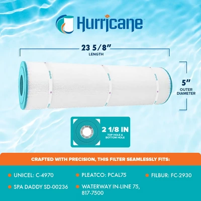 Hurricane Spa Filter Cartridge Replacement For Unicel C-4970, PCAL75, Filbur FC-2930, Waterway In Line 75, 817-7500 And Spa Daddy SD-00236 4 Hurricane Spa Filter Cartridge Replacement For Unicel C-4970, PCAL75, Filbur FC-2930, Waterway In Line 75, 817-7500 And Spa Daddy SD-00236 - Image 2